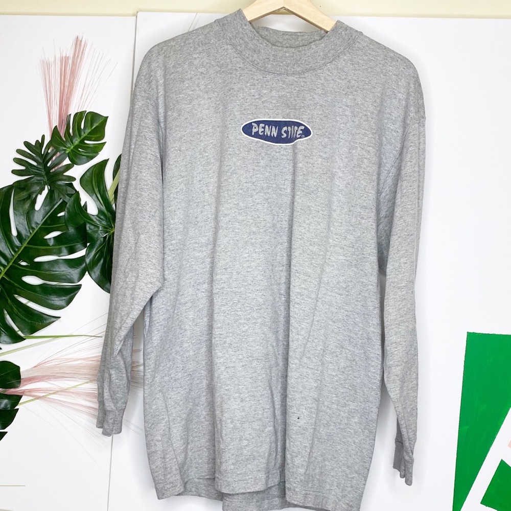 Penn State Vintage Grey Logo Long Sleeve Tee Shirt Size Large